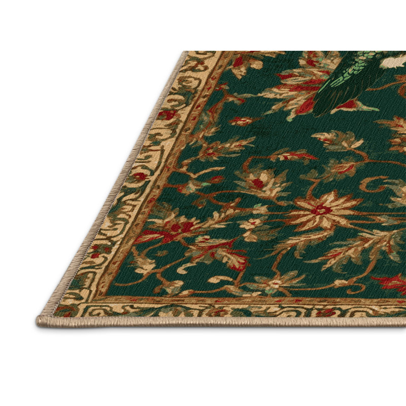 Washable Ruby throated Hummingbird Birds Area Rug, Rectangle 3' x 5'