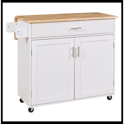 Aicia Rolling Kitchen Island with Storage, Kitchen Cart with Rubber Wood Top -  Latitude RunÂ®, 0F51D456A6D34C55ACDF52456B4077A5