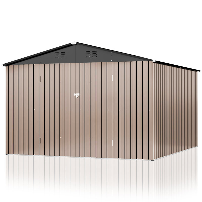 Outdoor Metal Shed Storage with Updated Frame Structure and Lockable Doors, 80.30" H x 119.30" W x 119.30" D