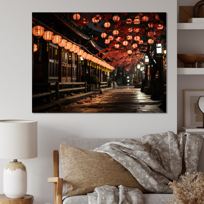 Japon Art Paper Lantern Glow II - Japanese Wall Art Living Room, H 24 po x l 32 po x P 1 po, Toile tendue