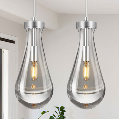 Raindrop Pendant Lights Kitchen Island Teardrop Hanging Light Fixtures Clear Solid Glass Pendant Light Modern Chandeliers For Dining Room Porch Corridor Living Room (2 Pack)