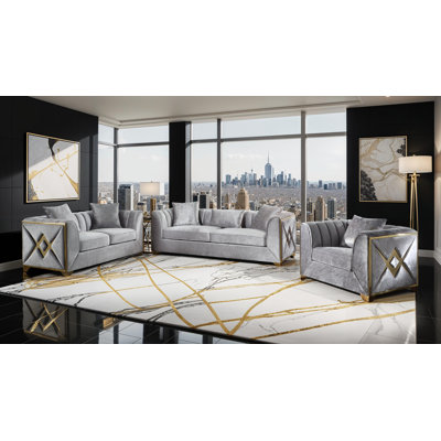 Arron 3 - Piece Velvet Living Room Set by Everly Quinn