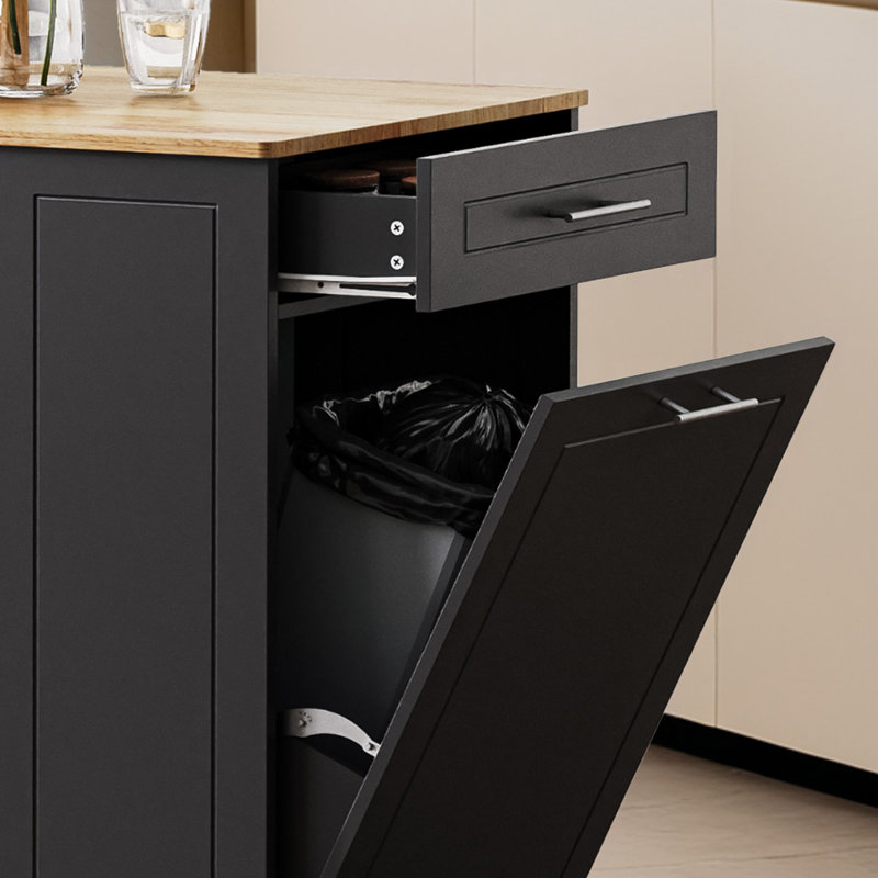 Rolling Wood Kitchen Cart Island, Black