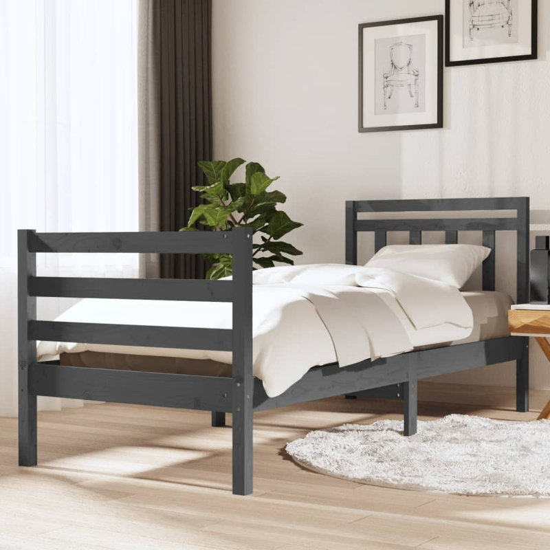 Alayiah Solid Wood Bed, 200 x 200 cm, Grey