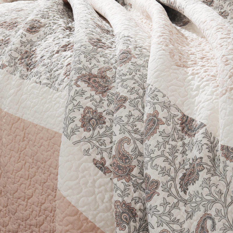 Courtepointe 6 pièces en rosé, très grand / très grand, coton, réversible avec combinaisons de coussins très grand rosé, caractéristiques