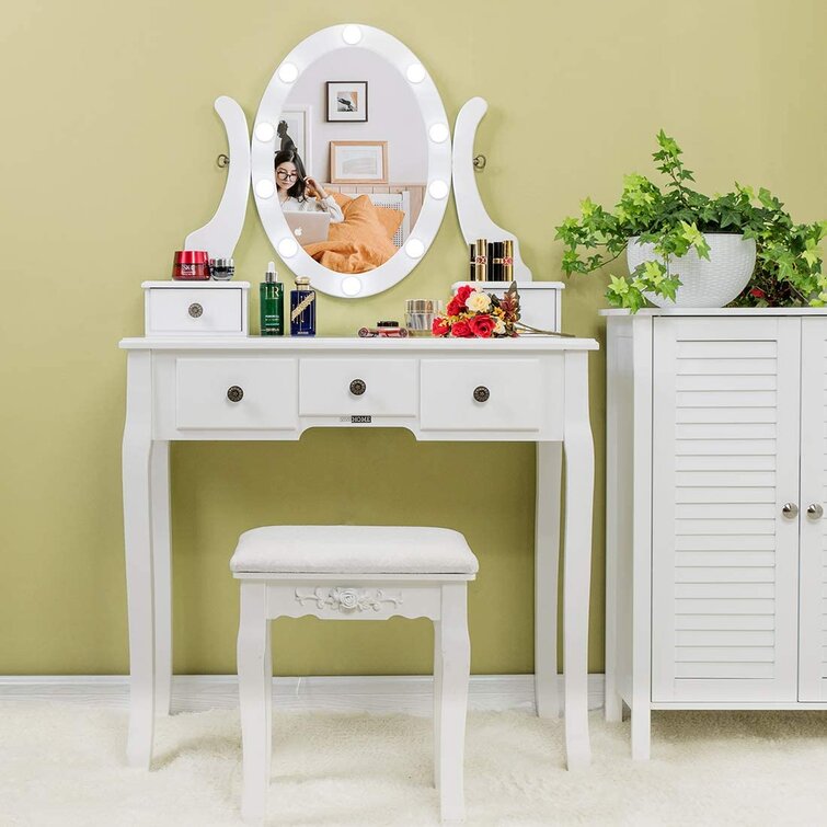 Hayter  Makeup Vanity Set with Rotating Lighted Mirror and Cushioned Stool
