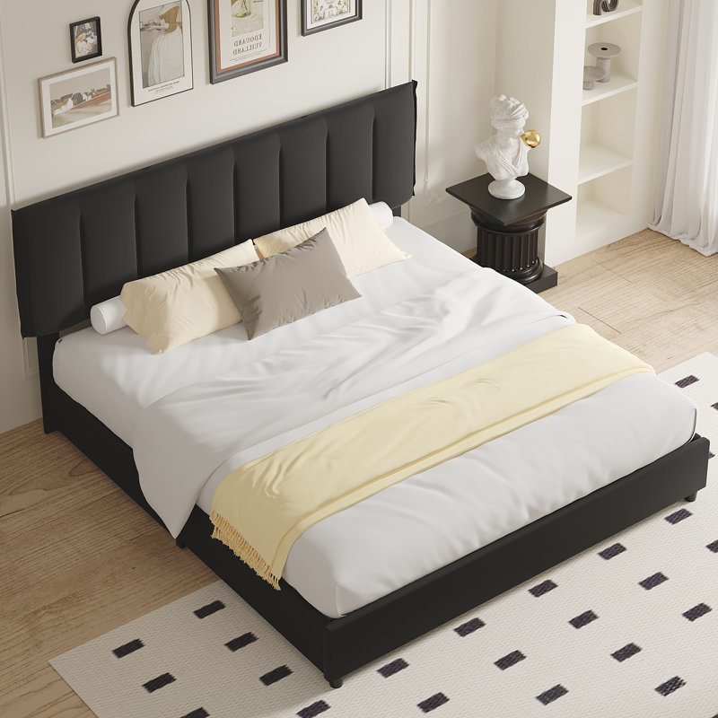 Orwhin Bed Frame 4 Drawers Storage, Upholstered Bed Frame with Velvet Adjustable Headboard Queen Full King Size Platform Bed Wood Support