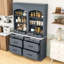 2Pcs High Kitchen Pantry with Faux Marble Top, Adjustable Shelves and Spacious Drawers-1775902187-1771313369