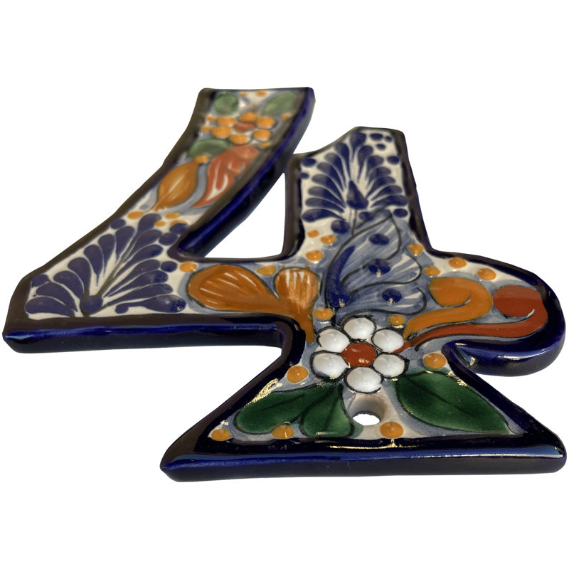Mexican Majolica Santa Fe Colorful Tile Address House Number Four