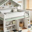 Lit mezzanine double avec toit à baldaquin et armoire de rangement-854418044