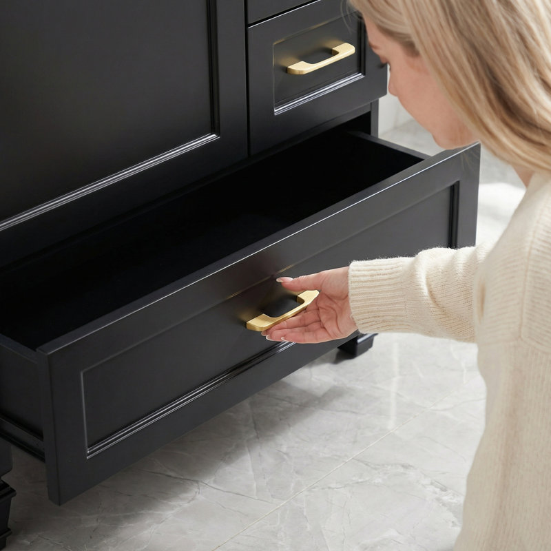 Ensemble d'armoire de salle de bain 30 po avec lavabo en céramique, 1 porte d'armoire à fermeture lente et 3 tiroirs, noir
