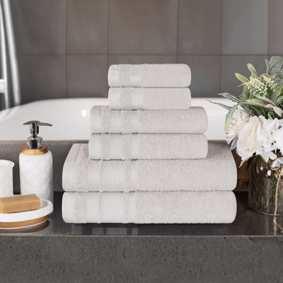 Halia Cotton Solid Dobby Border Plush Soft Absorbent 6 Piece Bathroom Towel Set