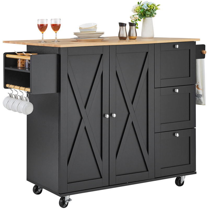 Armoire de rangement sur roulettes avec tiroir et tablettes pour îlot de cuisine