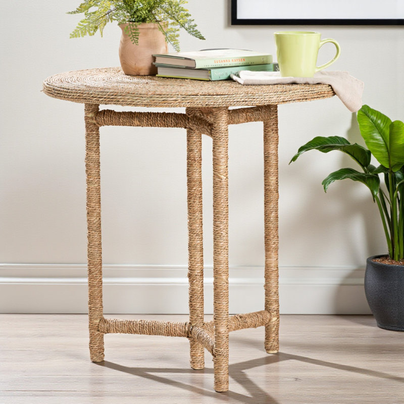 Table de bout Heirloom Seagrass avec cadre enveloppé - décor côtier fait à la main pour le salon ou la véranda