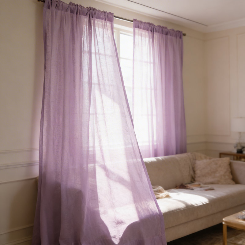 Paire de rideaux semi-transparents avec passe-tringle Rayna, Orchidée, L 52 po x L 96 po