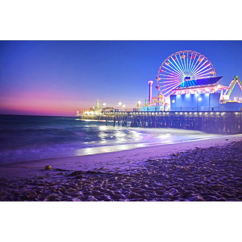 Santa Monica Pier At Night - Wrapped Canvas Print, 20cm H x 30cm W x 3.8cm D