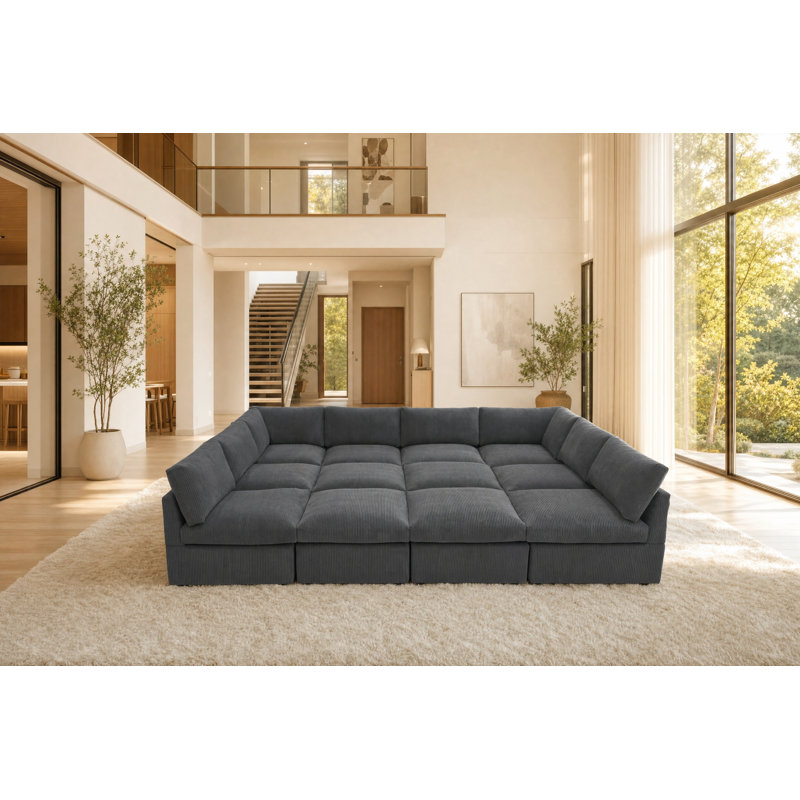 Grand ensemble modulaire Middleton en velours côtelé, Velours côtelé gris foncé