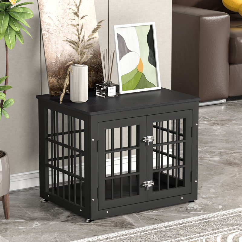 26 Inch Heavy Duty Dog Crate Furniture, Decorative Pet House End Table, Wooden Cage Kennel Furniture Indoor, Black