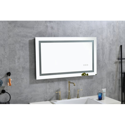 Kahle Rectangle LED Bathroom Wall Mirror with 3 Colors Dimmable , Enhanced Anti-Fog