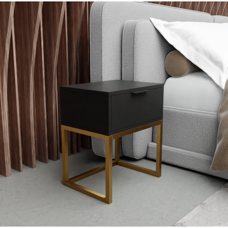Abbie 40cm W Metal Bedside Table, Matt Black, Black