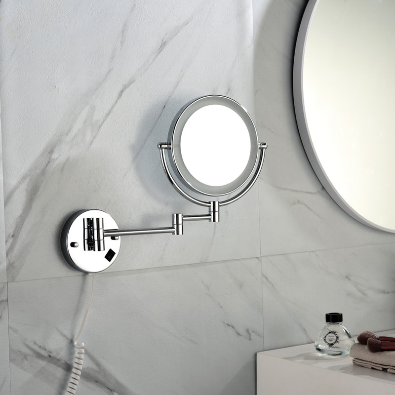 Miroir de meuble-lavabo mural à DEL grossissant de 8 po, extension de 12 po, finition, grossissement 1x / 3x, rotatif à 360 degrés, bouton de rasage imperméable à l'eau pour une utilisation à la maison avec DEL, fixation, rotation,