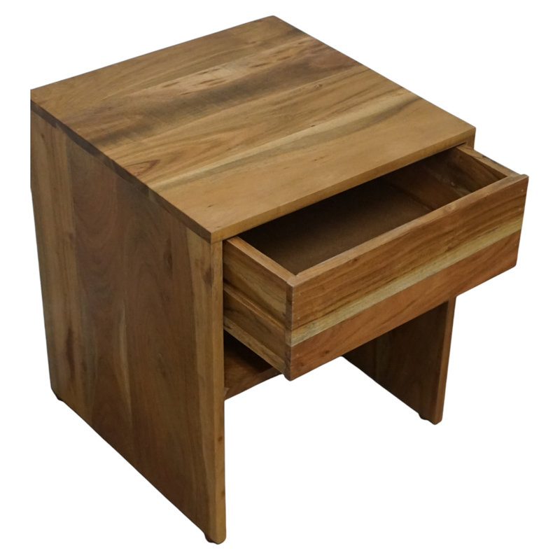 Table d'appoint en bois d'acacia avec tiroir et tablette