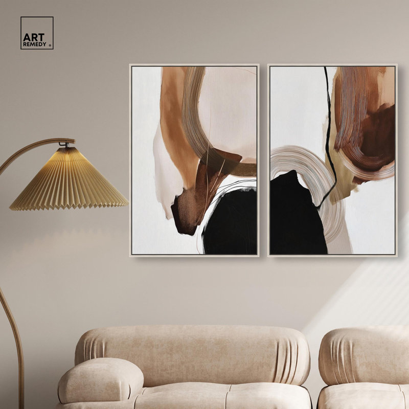 Ensemble de décorations murales « Earth Curves » sur toile, style bohème doré, par Art Remedy, cadre noir, 10 x 15