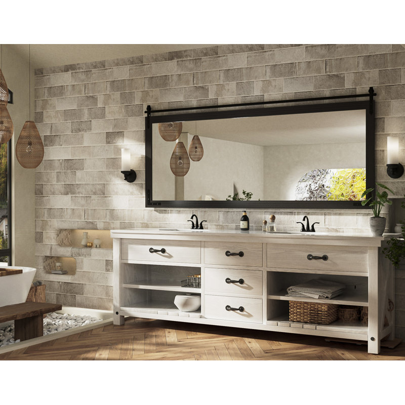 Miroir décoratif Brunilda Rustic Farmhouse, 32 po x 72 po, Noir, noir, noir, noir