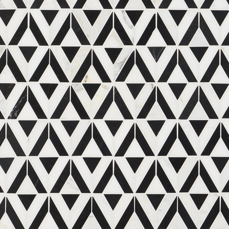 Carreau de mosaïque en marbre poli 6,81 po x 7,83 po Bond Tile Florey Triangle (0,37 pi2 / chaque), Jade noir