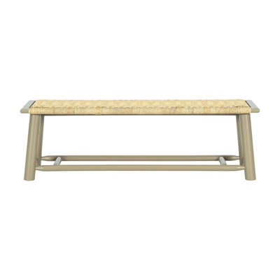 Farmhouse Modern Solid Wood Rattan Bench - 59 Inch Indoor & Covered Outdoor Bench Champagne Finish Multi-Functional Design