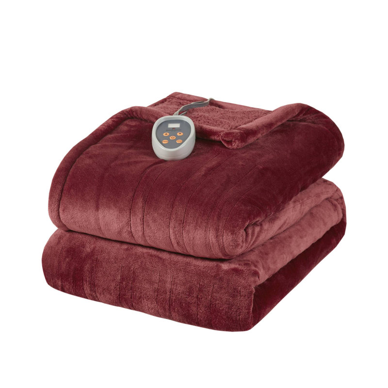 Twin Garnet Heated Plush to Berber Blanket