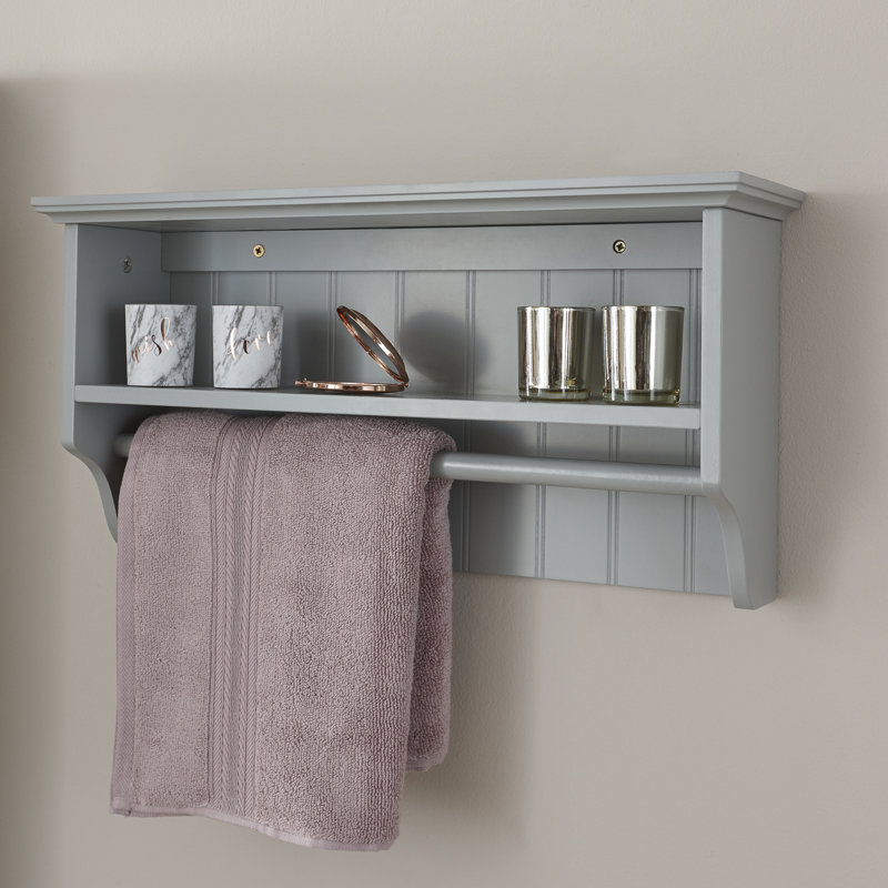 Ashbury Wood Accent Shelf with Towel Bar, Grey