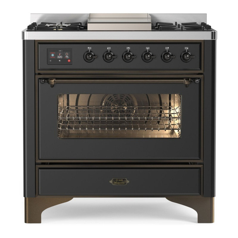 Majestic II Series 36" 3.5 cu ft. Freestanding Dual Fuel Range, Liquid Propane, White/Brass