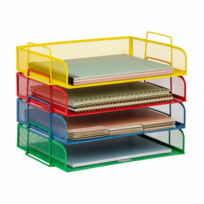 Mind Reader Stackable Paper Tray, Classroom Organizer, File Storage, Teachers, Metal Mesh, 4 Pcs., Multi-Colored