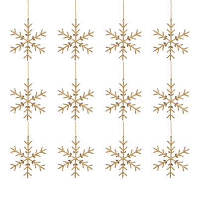 Ensemble de 12 décorations de Noël flocons de neige dorés dorés