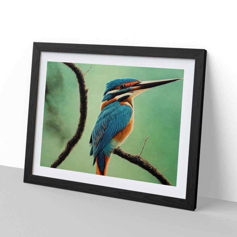 Enigmatic Kingfisher Bird - Single Picture Frame Print, Black Framed, 46cm H x 64cm W x 2cm D