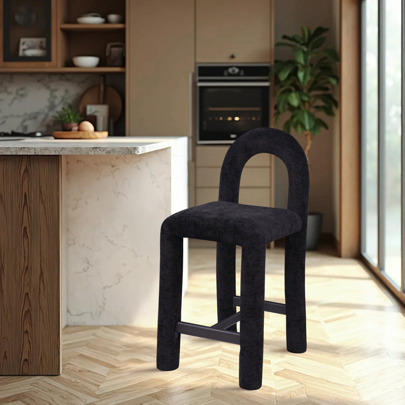 Amari Stool, Chenille Fabric, Black