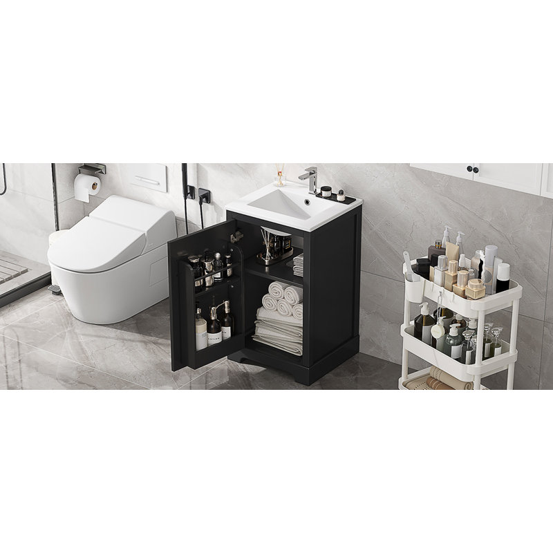 Meuble-lavabo de 20 po avec lavabo, armoire de salle de bain avec porte à fermeture douce, support de rangement et tablette réglable