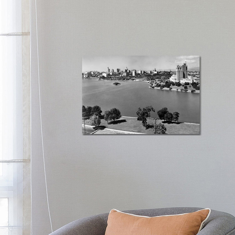 1950s With Lake Merritt In Foreground Skyline View Of Oakland California USA - Wrapped Canvas Print