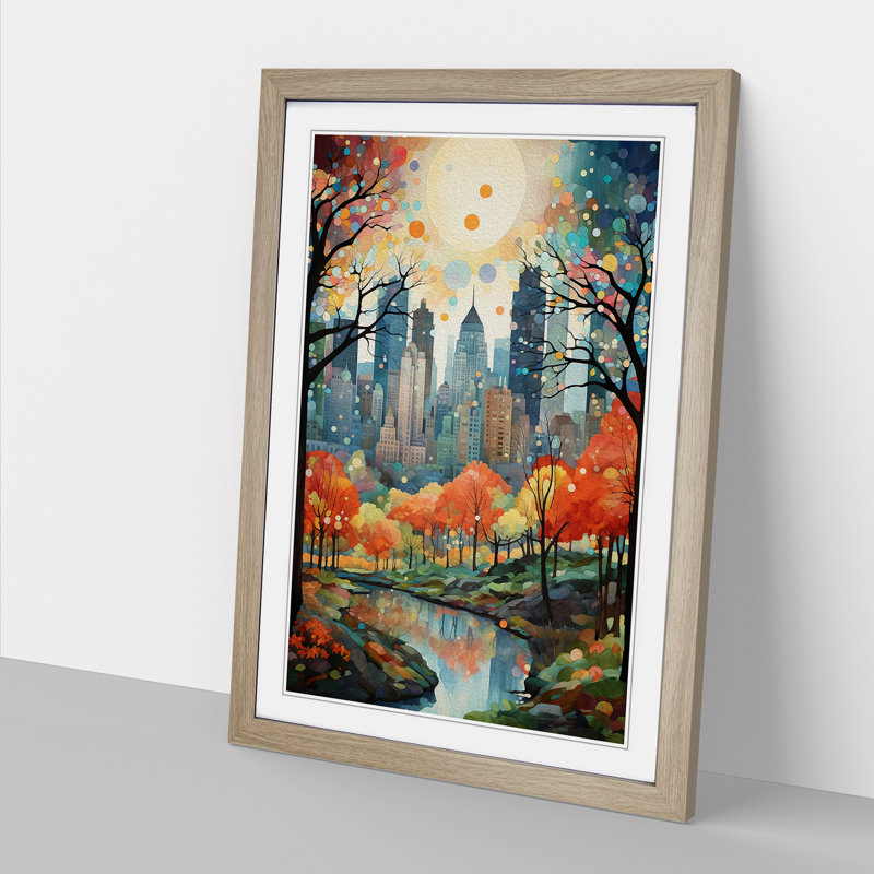 Central Park Neo-Plasticism - Single Picture Frame Print on Wood, Oak Framed, 34cm H x 25cm W x 2cm D
