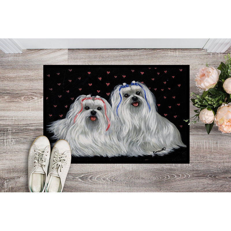 Guerrie Non-Slip Outdoor Doormat, Maltese Sweethearts
