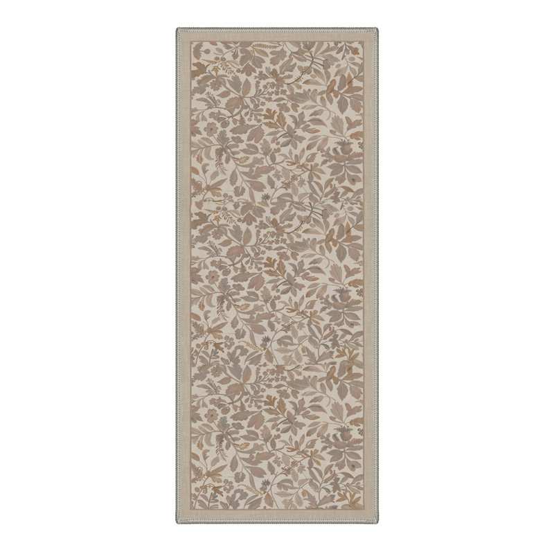 Abeyta Verdure Botanical Machine Washable Beige / Brown Indoor Area Rug with Non-Slip Backing, Runner 2'3" x 6'