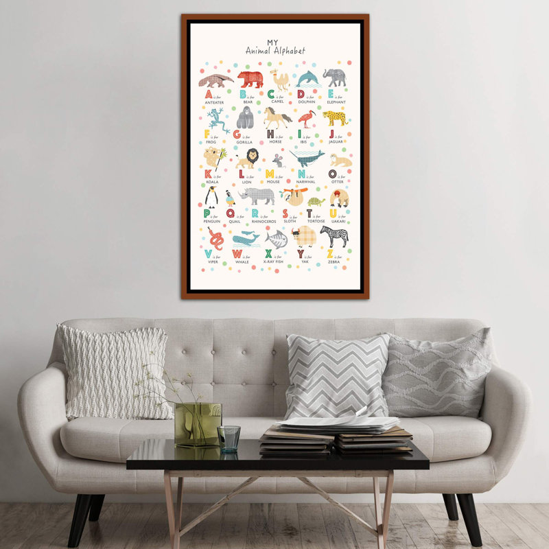 Animal Alphabet - impression d'art graphique, Toile tendue, H 60 po x l 40po x P 1,5 po, Pas de tapis