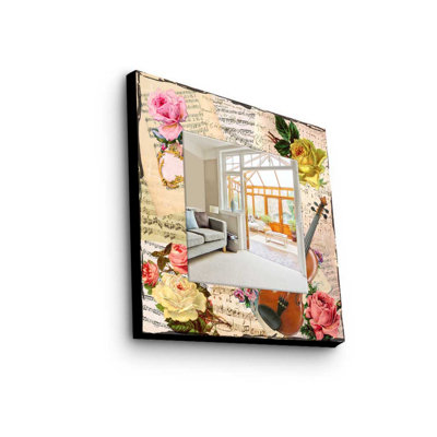 Élégant miroir décoratif avec cadre 100% bois de pin, 19,7 po x 19,7 po | Miroir en verre véritable (épaisseur: 0,2 pouce) | Peinture sur tissu élégante | Parfait pour la décoration intérieure et le vestibule, design durable et chic