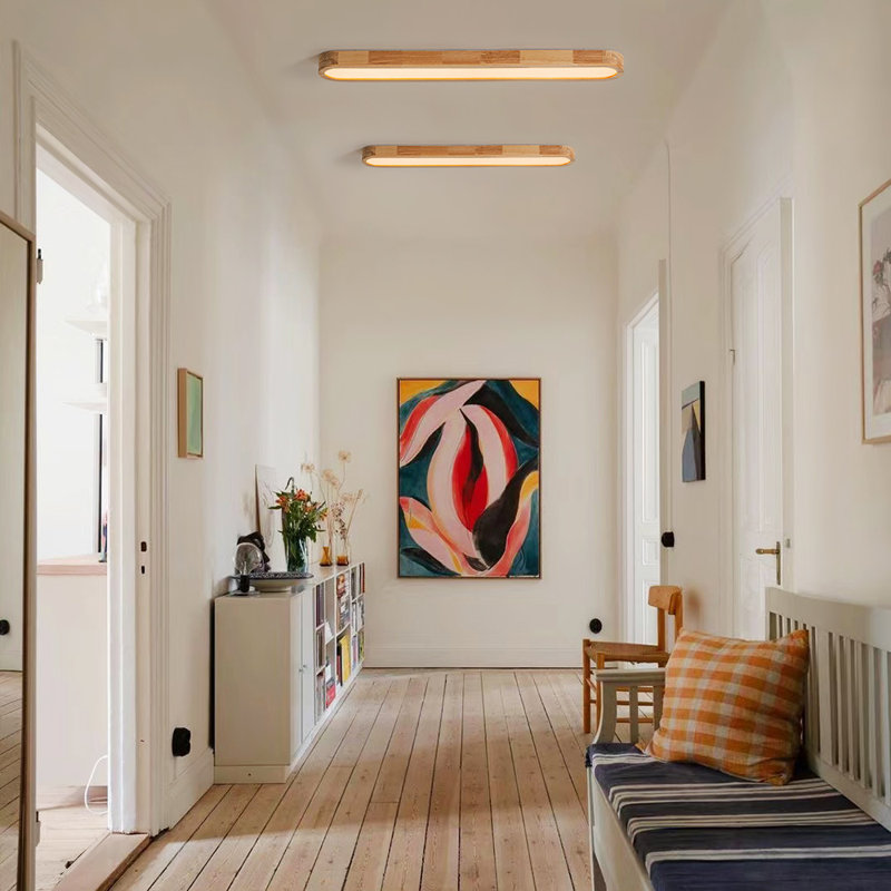 Nouria Simple LED Flush Mount With Wood Accents, Remote Control 3000K-6000K