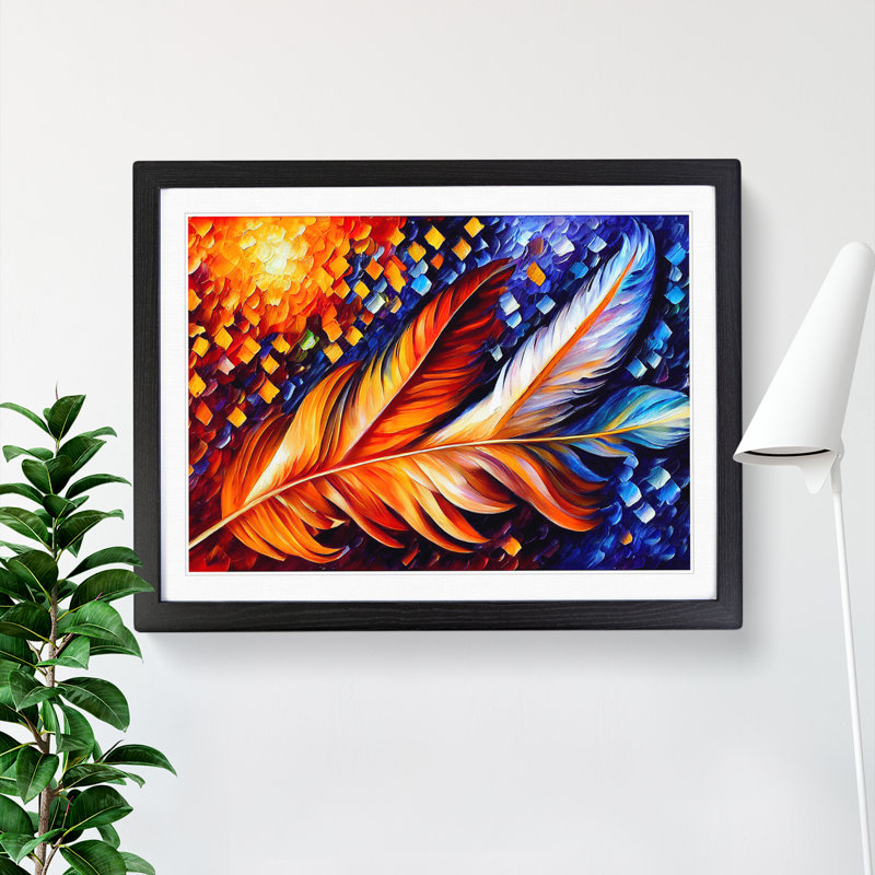 Bird Feather Abstract - Single Picture Frame Painting, Black Framed, 46cm H x 64cm W x 2cm D