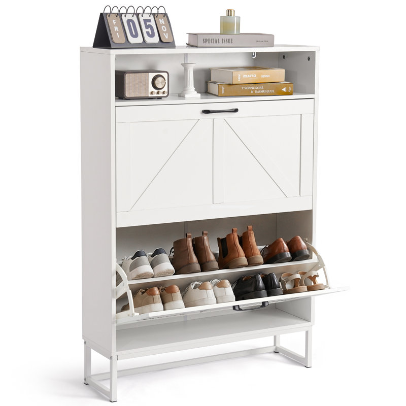 20 Pair Shoe Storage Cabinet, White