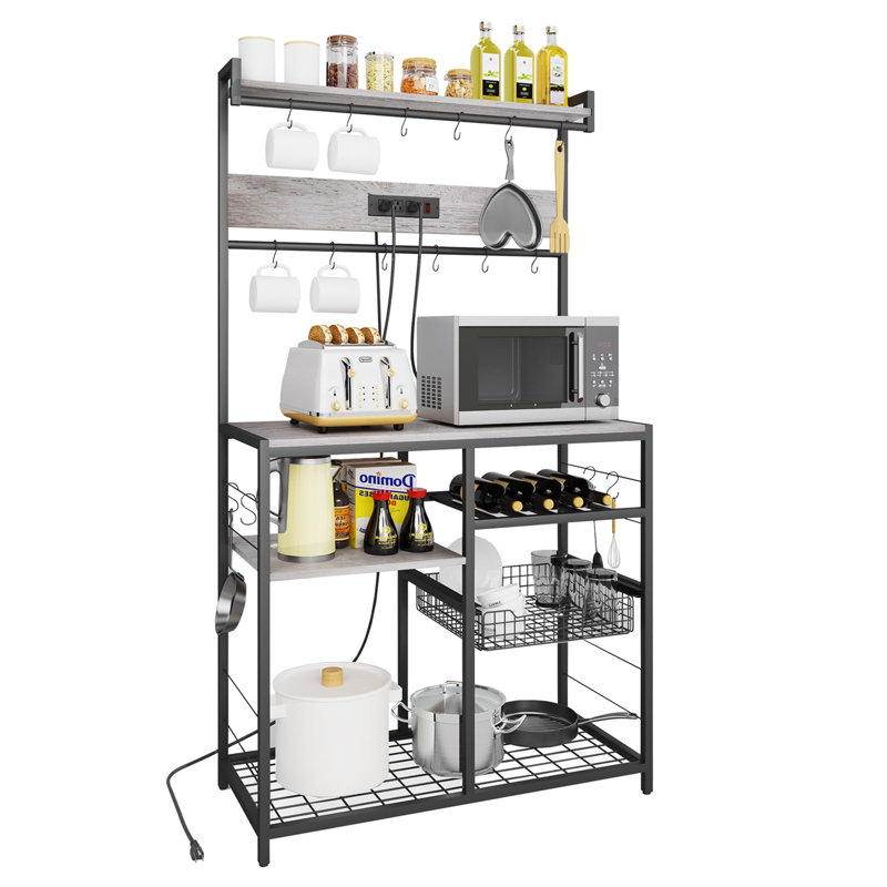 Ernisha 35.4'' Metal Standard Baker's Rack with Microwave Compatibility, Gray