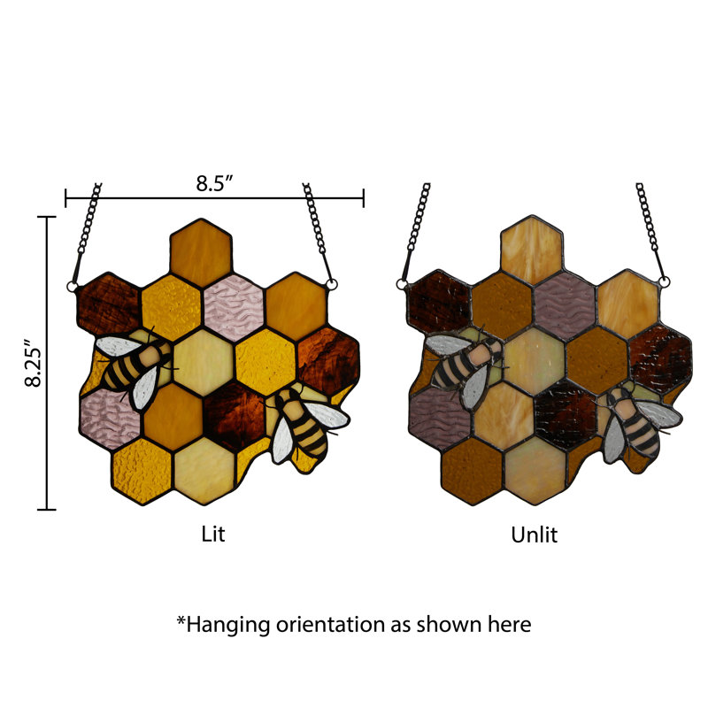 8.25"H Honeycomb Bees Tiffany-Style Window Panel