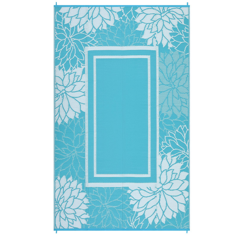 Outdoor Rugs 8x10 Modern Plastic Straw Rugs, Waterproof Contemporary Floral Camping Carpet, Lightweight Reversible Floor Mats for Patio RV Porch Deck